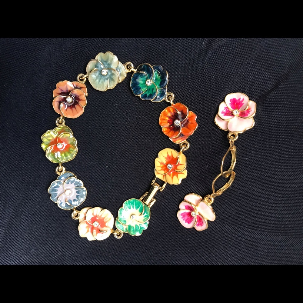 Joan Rivers enameled pansy bracelet & earrings